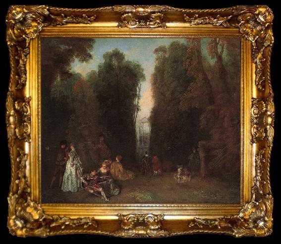 framed  Jean-Antoine Watteau View through the trees in the Park of Pierre Crozat, ta009-2